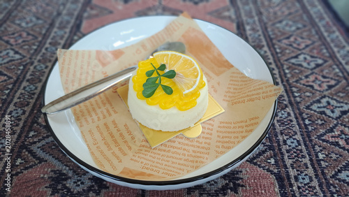 Orange cake in a coffee shop.