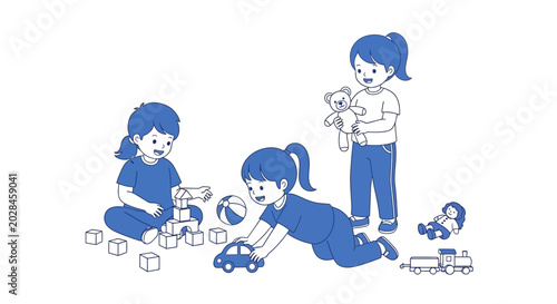 Bilde på lerret Children Playing With Blocks And Toys.