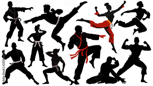 Martial Arts Fighters Silhouettes Pack with Karate and Kung Fu Dynamic Poses