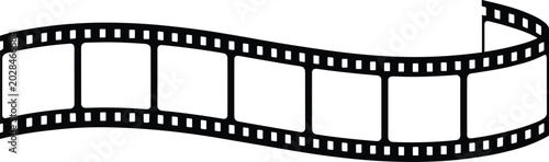 Bild auf Leinwand Minimalist curved black film strip with empty frames isolated on white background, creating a nostalgic cinematic feeling