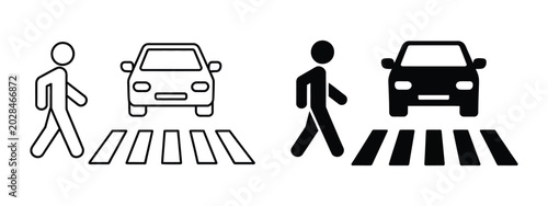Konstfotografi Crosswalk road sign man walking with car traffic safety symbol vector illustrati
