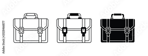Briefcase Icons Set: Business Travel, Professional Document Carrier, Classic Portfolio Styles