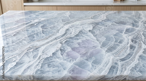 Premium polished blue onyx marble kitchen countertop with intricate white veins