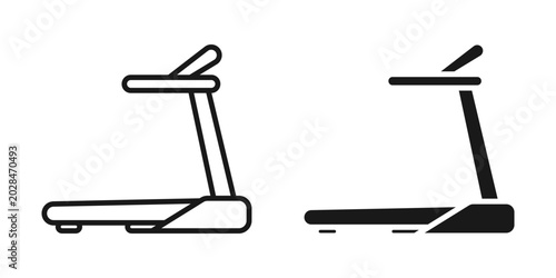 Treadmill icon set. Vector illustration of treadmill icons in black and white. Vector illustration on a white background.