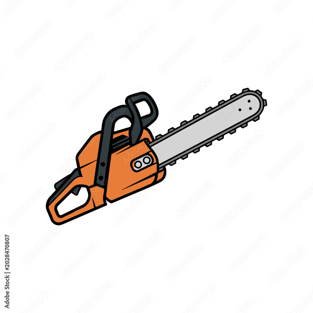 Fototapeta premium Orange chainsaw power tool vector illustration with chainsaw construction forestry woodworking