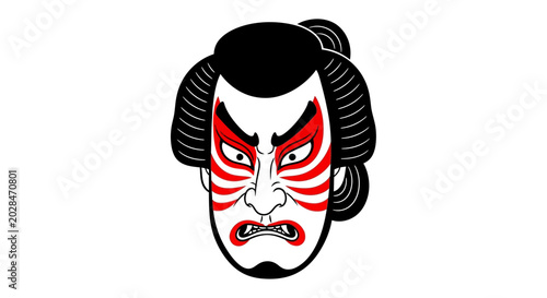 Traditional Japanese Kabuki theater mask illustration.