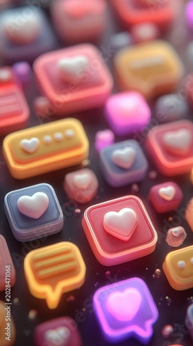 Colorful Heart-Shaped Icons on a Keyboard