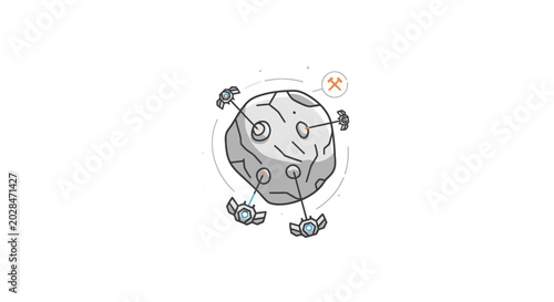 Mining Asteroid with Robotic Arms and Tools, Space Exploration Concept