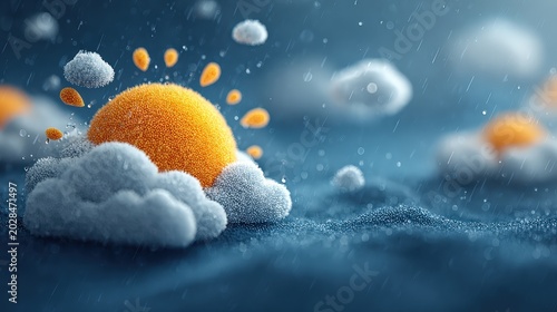Snowflakes in a Cloudy Sky with Sunlight Breaking Through