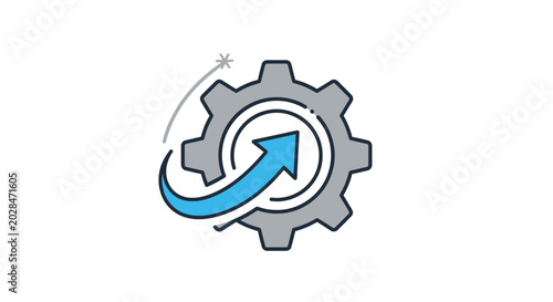 Gear with upward arrow, symbolizing progress, growth, and efficiency in business and technology.