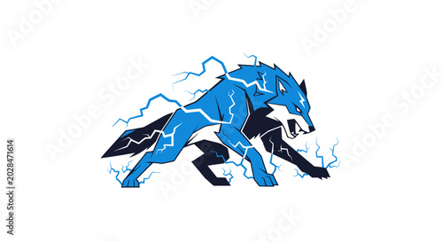 Blue Electric Wolf Illustration, Powerful Energy Animal, Lightning Power