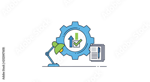 Business process optimization, gears, checklist, lamp, workflow automation, strategy