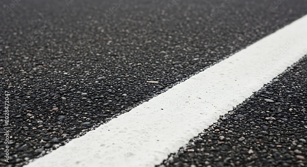 Fototapeta premium Dark asphalt road surface featuring a prominent white painted marking line guiding the way forward