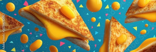 Cheesy Toast with Bubbles in a Colorful Background