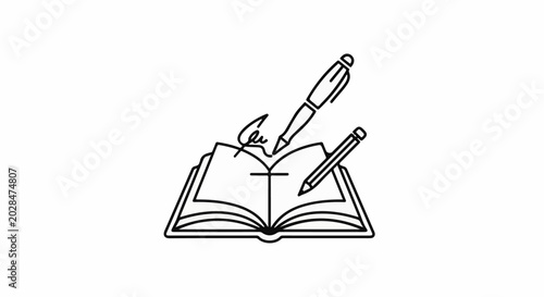 Open book with a signature, pen, and pencil