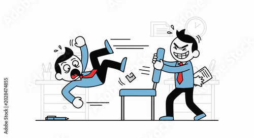 Office prankster pushes chair, sending colleague flying amidst papers and time pressure