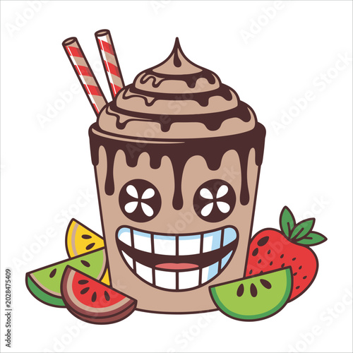 Adorable Chocolate Milkshake with Cute Cartoon Face