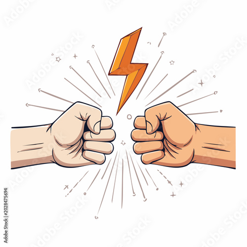 Two Fists Clashing with Lightning Bolt