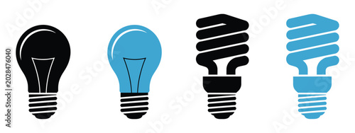 Photos Light bulb icon thin line art set, evolution of light bulbs from incandescent to