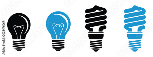Tableau sur toile Light bulb icon thin line art set, evolution of lighting technology from incande
