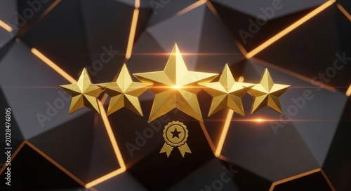 Golden star rating with glowing lines on dark background