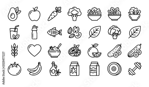 Canvastavla Premium healthy food outline icon pack with modern line pictograms for web and U