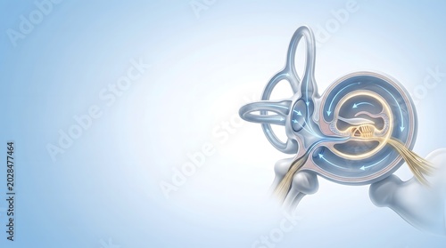 Inner Ear Anatomy Illustration Showing Vestibular System and Cochlear Balance Mechanism