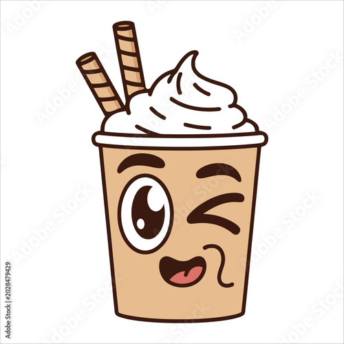 Adorable Cartoon Coffee Cup with Kawaii Expression