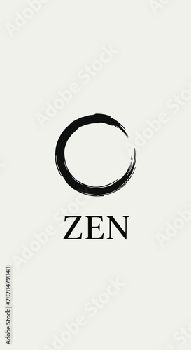 Zen circle symbol and word zen calligraphy on beige background