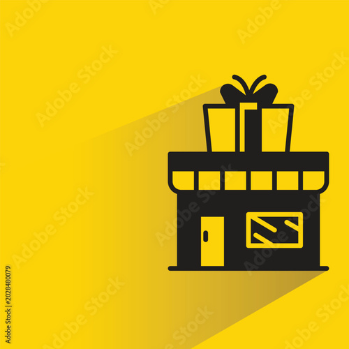 gift shop with shadow on yellow background