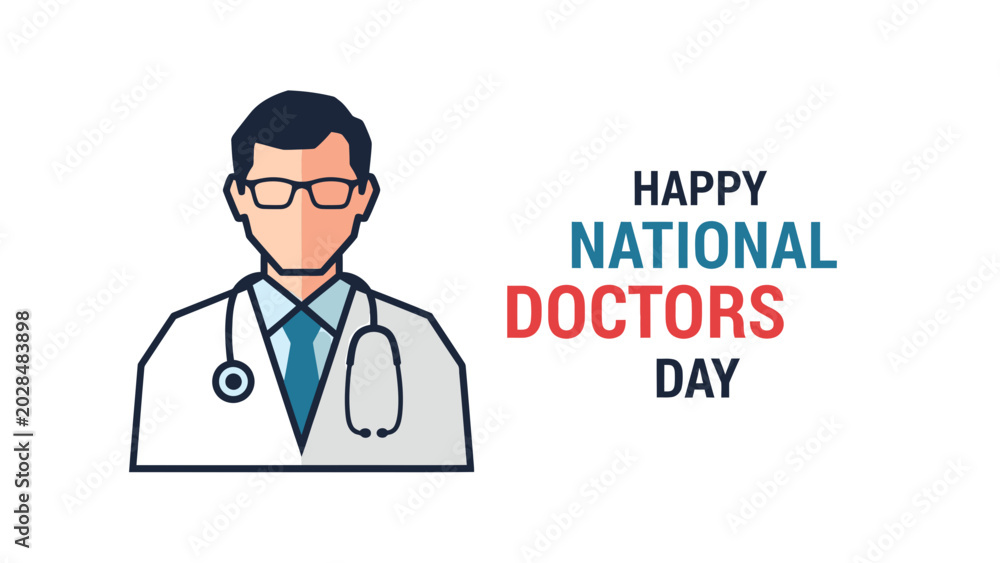 Fototapeta premium Male Doctor Vector Illustration with Stethoscope and Glasses on White Background for Healthcare Marketing Design
