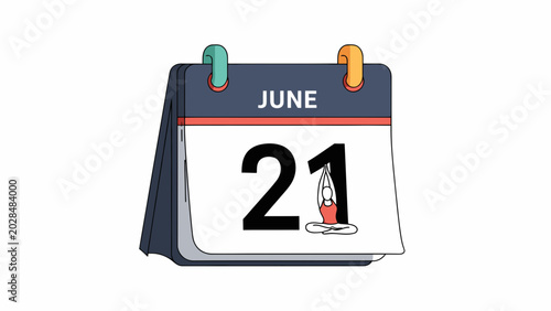 June 21 Calendar Page Illustration with Yoga Pose Graphic for Wellness and Health Awareness Events