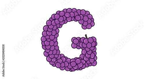 Letter G made of grapes illustration, creative alphabet design for food and drink marketing