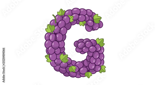 Letter G Shaped by Purple Grapes Vector Illustration Isolated on White Background for Food Branding Design