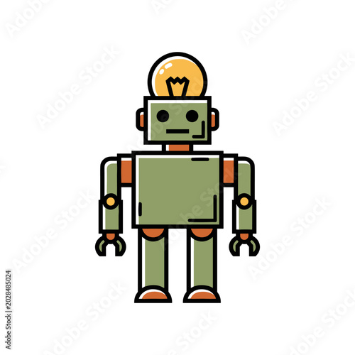 Robot character with glowing lightbulb idea icon science fiction lightbulb innovation creativity