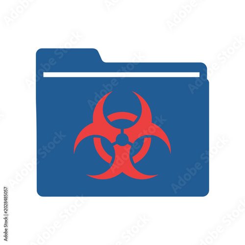 Biohazard symbol on blue digital folder icon with biohazard hazardous document infection