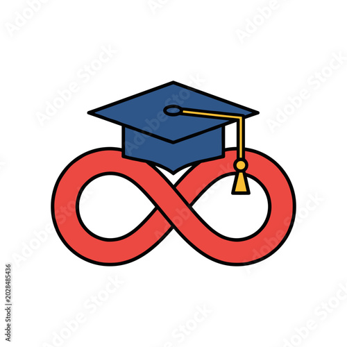 Graduation cap on infinity symbol representing lifelong learning with graduation infinity learning