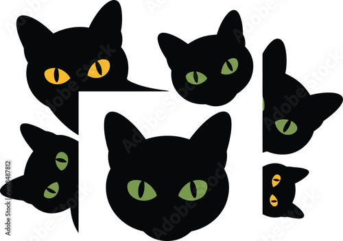 Photography Multiple black cat faces with different eye colors vector illustration black cat