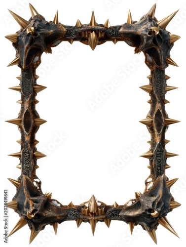 Spiked skull frame, gothic dark bronze ornamental style