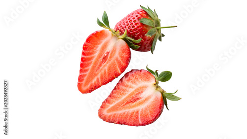 Φωτογραφία A few fresh ripe organic red strawberries with green leaves wholesome summer fru