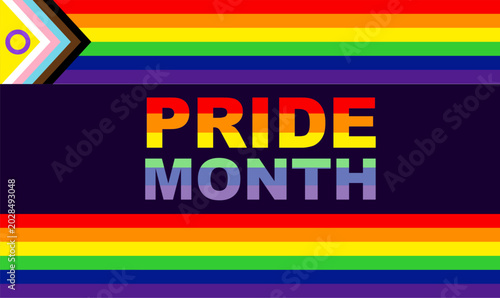 Obraz na płótnie Modern pride month text banner framed by colorful rainbow borders, intersectiona