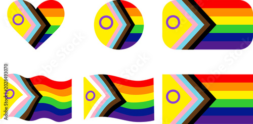 Tableau sur toile Intersectional progress pride flag pack with diverse geometric shapes, essential