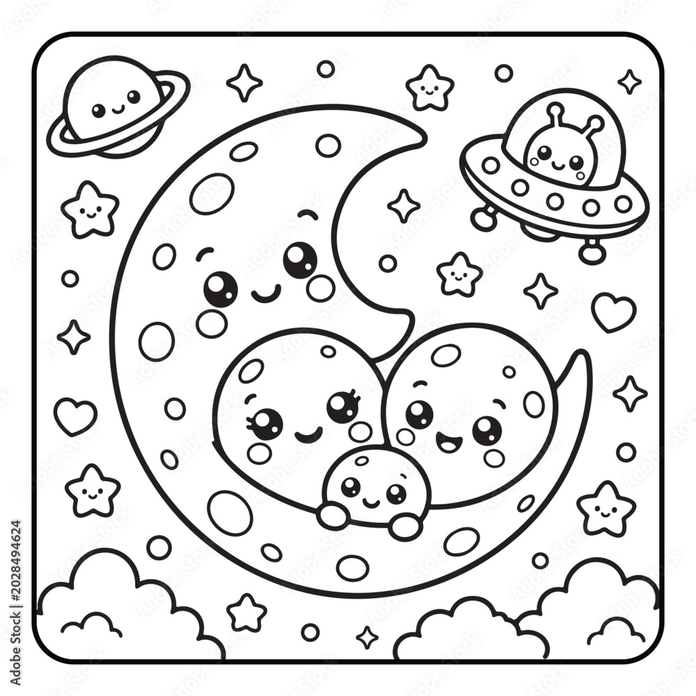 Fototapeta premium Cute Space Coloring Book Pages for Kids