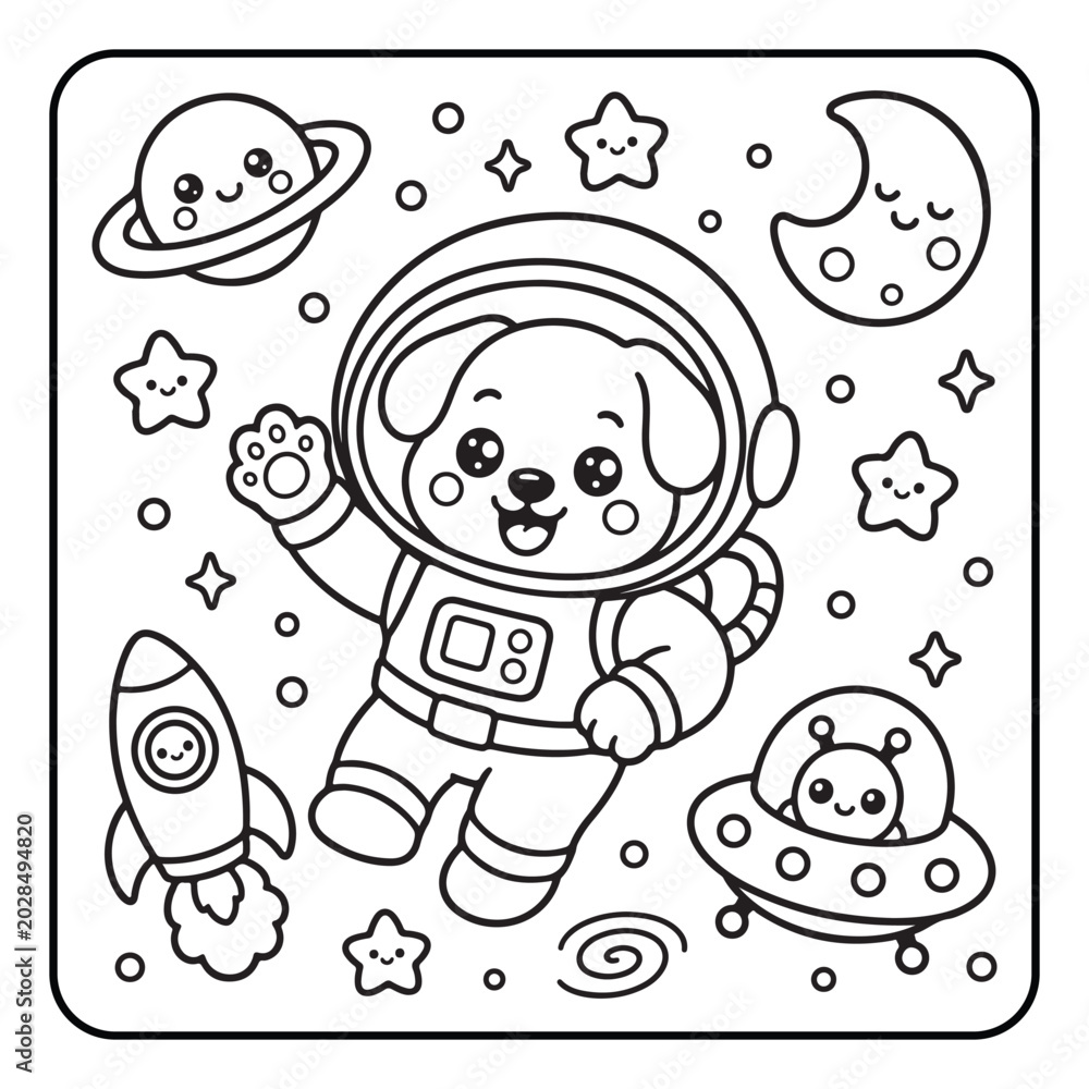 Fototapeta premium Cute Space Coloring Book Pages for Kids