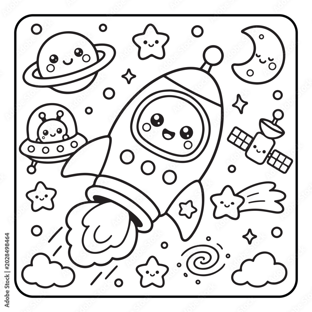 Fototapeta premium Cute Space Coloring Book Pages for Kids