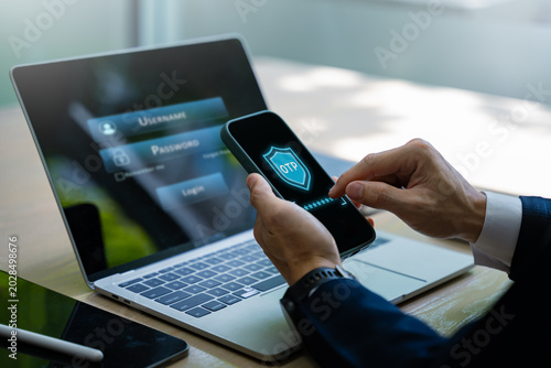 Quadro su tela User logging into secure mobile phone account with password screen,2FA,represent