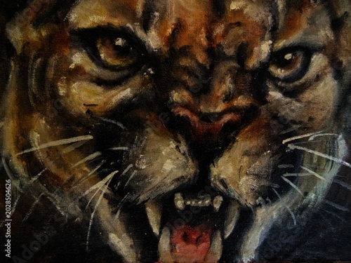 Bilde på lerret Pintura al óleo de un felino, puma.