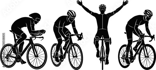 Schilderij op canvas Road Bicycle Racing Silhouette Vector Icon Set with Professional Cyclist Triathl