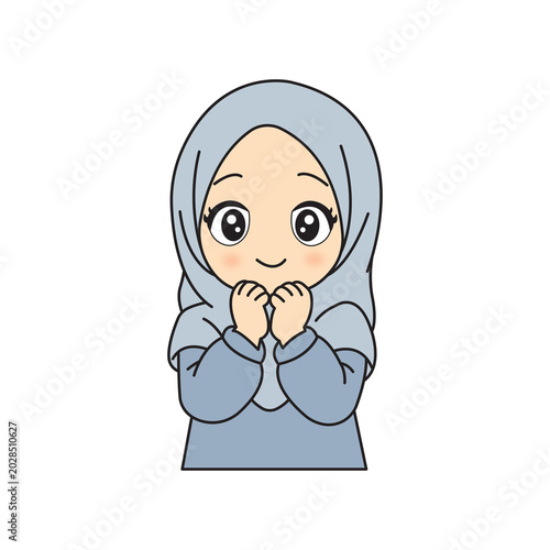 Tableau sur toile Cute Islamic girl cartoon vector illustration element with charming animation style