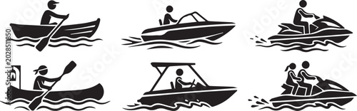 Tableau sur toile Boating and Water Sports Icon Set: Boats, Kayaks, and Jet Skis